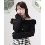 ショッピング韓国 ニット セーター オフショルフェイクファーニット レディース