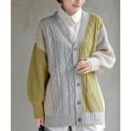 ショッピングケーブル カーディガン ケーブル切替ハンドステッチＶネックカーディガン レディース