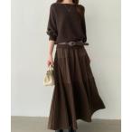 セットアップ ベルト付きドルマンニット＆ティアードプリーツスカートセットアップ レディース