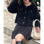 カーディガン ポケット付きフェザークルーカーデ レディース