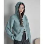 カーディガン リブニットフーディーカーディガン レディース