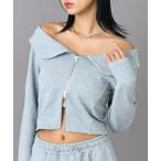 オフショルダー ダブルジップ 裏毛 