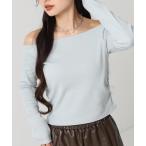 tシャツ サイドギャザーオフショルダーリブトップス レディース