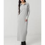 ワンピース ポロ襟 リブ ロング ワ