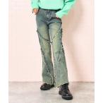 パンツ フレンジ フレア デニム パ