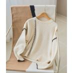 ショッピングパッチワーク ニット セーター 配色ステッチパッチワークニット レディース