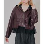 ショッピングレザージャケット レザージャケット ライダース ヘムチュールフーディー合皮ジャケット レディース