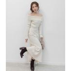 ショッピングニットワンピース ワンピース シャギーカラーオフショルダーニットワンピース