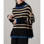 ニット セーター 配色ボーダータートルニット レディース