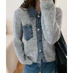 ショッピングカーデ カーディガン ドッキング襟付きニットカーデ レディース
