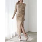 ワンピース デコルテチェックワンピース