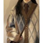 カーディガン モヘアタッチ アーガイル オーバーサイズ カーディガン レディース メンズ