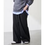 スラックス パンツ カシミヤ混フラノワイドパンツ レディース