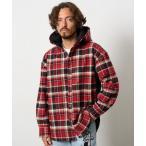 シャツ STUD MUFFIN/スタッドマフィン/ネルチェック/ボア レザースター＆ サガラパッチワーク フーデッドシャツ メンズ レディース