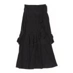 スカート ソリッドカラー ラッフルフリル スリット マキシ スカート