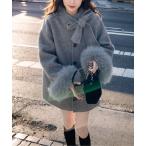 ショッピングカフス コート アウター ファーカフスリボンネックダブルブレストコート レディース