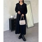 ワンピース パールボタンセーラーカラーニットワンピース