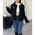 ジャケット ノーカラージャケット ラメツイードジャケット レディース
