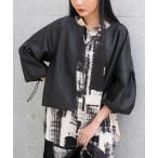 ジャケット ノーカラージャケット フレアスリーブフェイクレザージャケット レディース