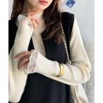 ニット セーター 「daaco×クラシカルエルフコラボ」袖先がフェミニンなアクセントに。プチハイネック袖シアーリブニット レディース