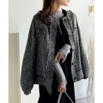 ジャケット ノーカラージャケット 「daaco×クラシカルエルフコラボ」羽織るだけで華やかな存在感♪ポケットデザインコクーンツイードオーバーサイズジャ