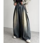 ジーンズ ヴィンテージ加工3タックワイドバルーンデニムパンツ／Vintage-Washed Three-Tuck Wide Balloon Denim