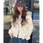 パーカー ファー付ケーブル胸刺繍パーカー レディース