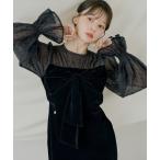 ドレス 「SALON by Chico」配色シアーリボンベロアワンピース/オケージョン