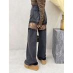ショッピングレース ジーンズ デニム デニムパンツ レースドッキングワイドデニムパンツ レディース
