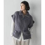 ニット セーター カーリングヤーンジップジレ「手洗い可能」 レディース