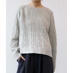 ニット セーター 箔プリントケーブルニット レディース