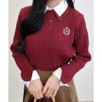 ニット セーター ダブルカラーケーブルポロニット レディース