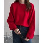 ショッピングカフス ニット セーター ロングカフススウェットライクニット レディース