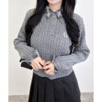 ニット セーター ダブルカラーチェック柄シャツドッキングポロニット レディース