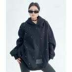 パーカー 韓国ファッション RICECAKEシルバースタッズラベルフーディーパーカー レディース