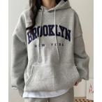 ショッピング裏起毛 パーカー 「裏起毛」英字刺繍ビッグシルエットパーカー レディース