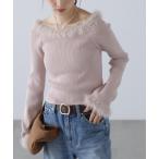 ニット セーター フェザートリミングリブニット レディース