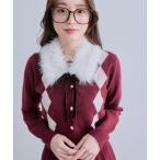 ニット セーター ファーティペット付きアーガイルニット レディース