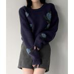 ニット セーター 花柄ジャガードショートニット レディース