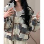 ブルゾン アウター チェック柄 もこもこボア フーディーブルゾン レディース