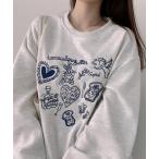 トレーナー スウェット 裏起毛イラスト刺繍オーバーサイズスウェット レディース