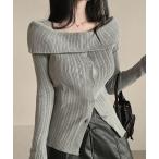 ニット セーター オフショルダーボタンカーディガン レディース