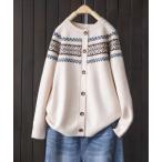 カーディガン ノルディック柄ニットカーディガン レディース