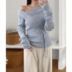 ニット セーター オフショルダーリボンニットトップス レディース