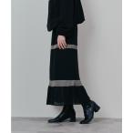 スカート 配色リブ切替シフォンスカート