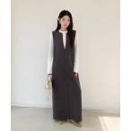 ショッピングマキシワンピ ワンピース 「選べる丈感」深めキーネックマキシワンピ