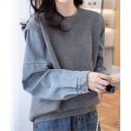 ショッピングダンガリー ニット セーター ダンガリースリーブドッキングニット レディース