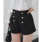 パンツ 「セットアップ対応」金釦ツイードショートパンツ レディース