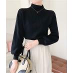 ショッピングパフスリーブ ニット セーター ハーフハイネックパフスリーブリブニットトップス レディース