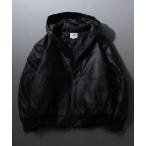 ブルゾン アウター Synthetic Leather Zip Hoodie/フェイクレザー オーバーサイズ ブルゾン ジップパーカー フーディー メ